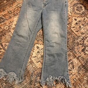 Women's Blue Frayed Hem Jeans
